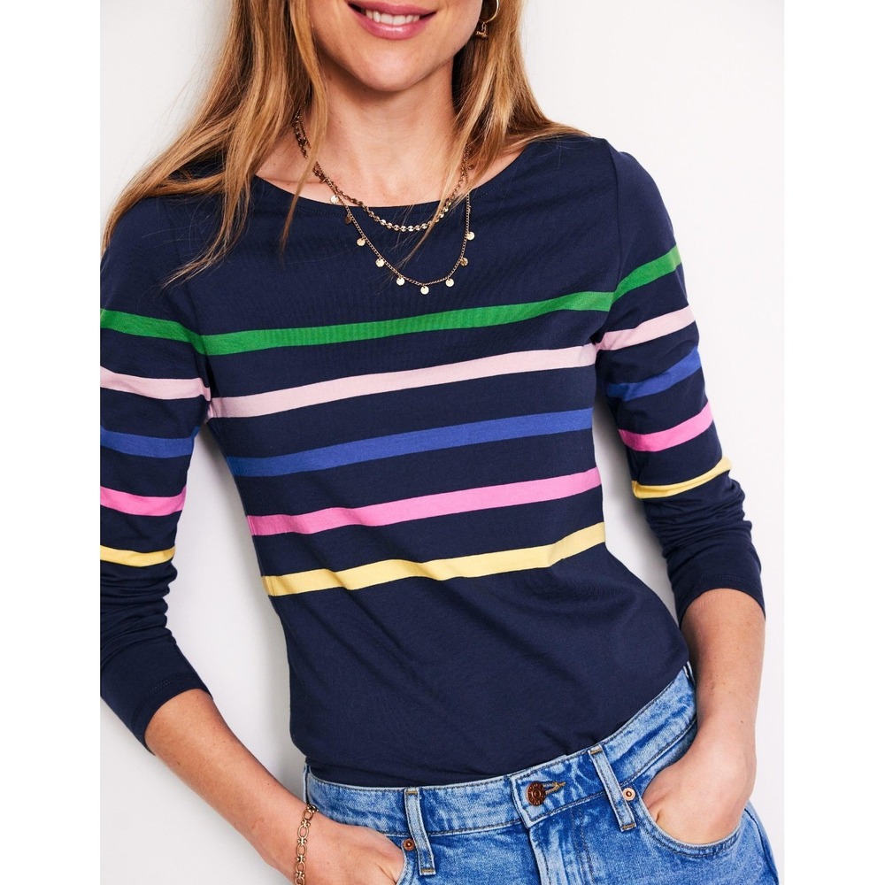 Boden Ella Long Sleeve Breton Top In Blue Women's Size US 12